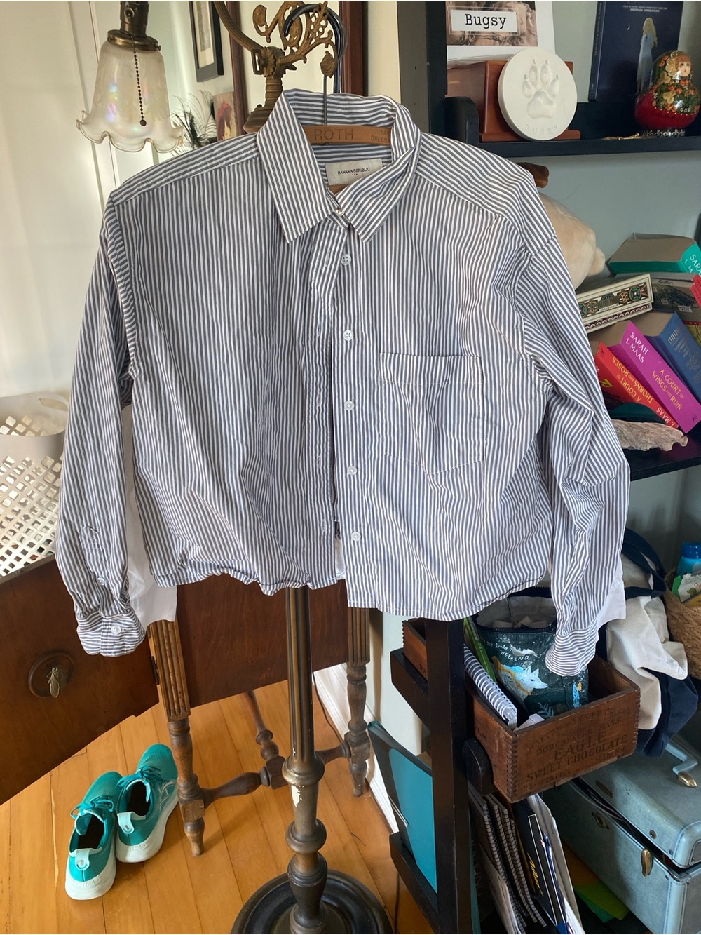 Banana republic crop boxy Button-Up Long Sleeve Stripe Shirt
